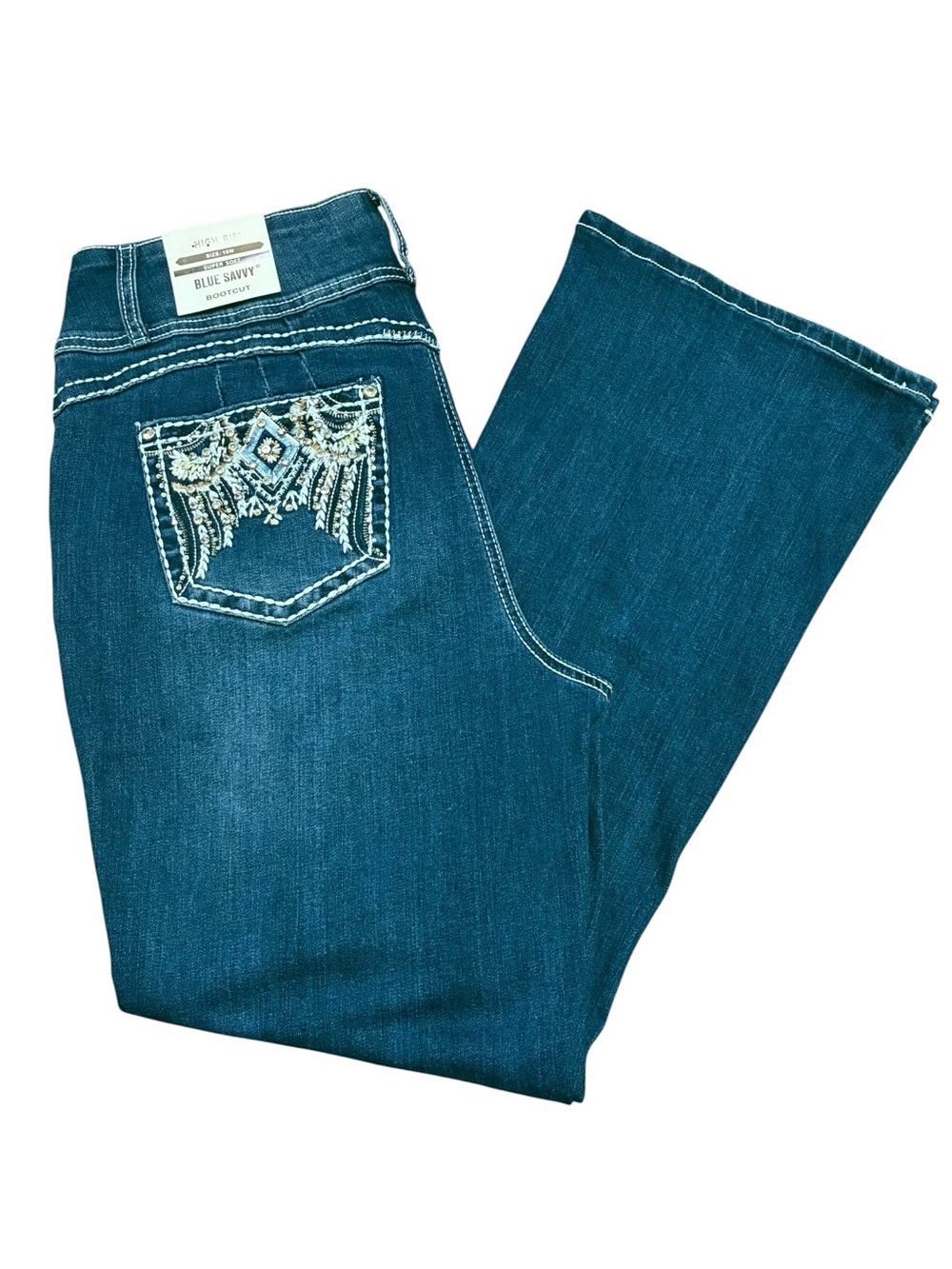 Blue Savvy Women’s Embroidered Rhinestone Boot Cut Jeans